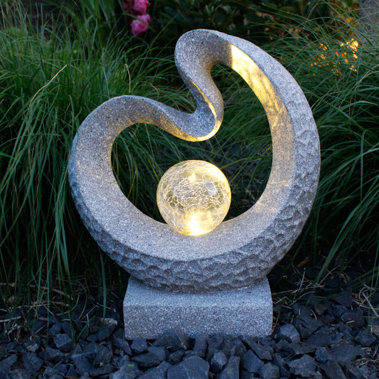 Solarleuchte Skulptur Granit-Optik moderne Solarlampe 33,5 x 39 cm