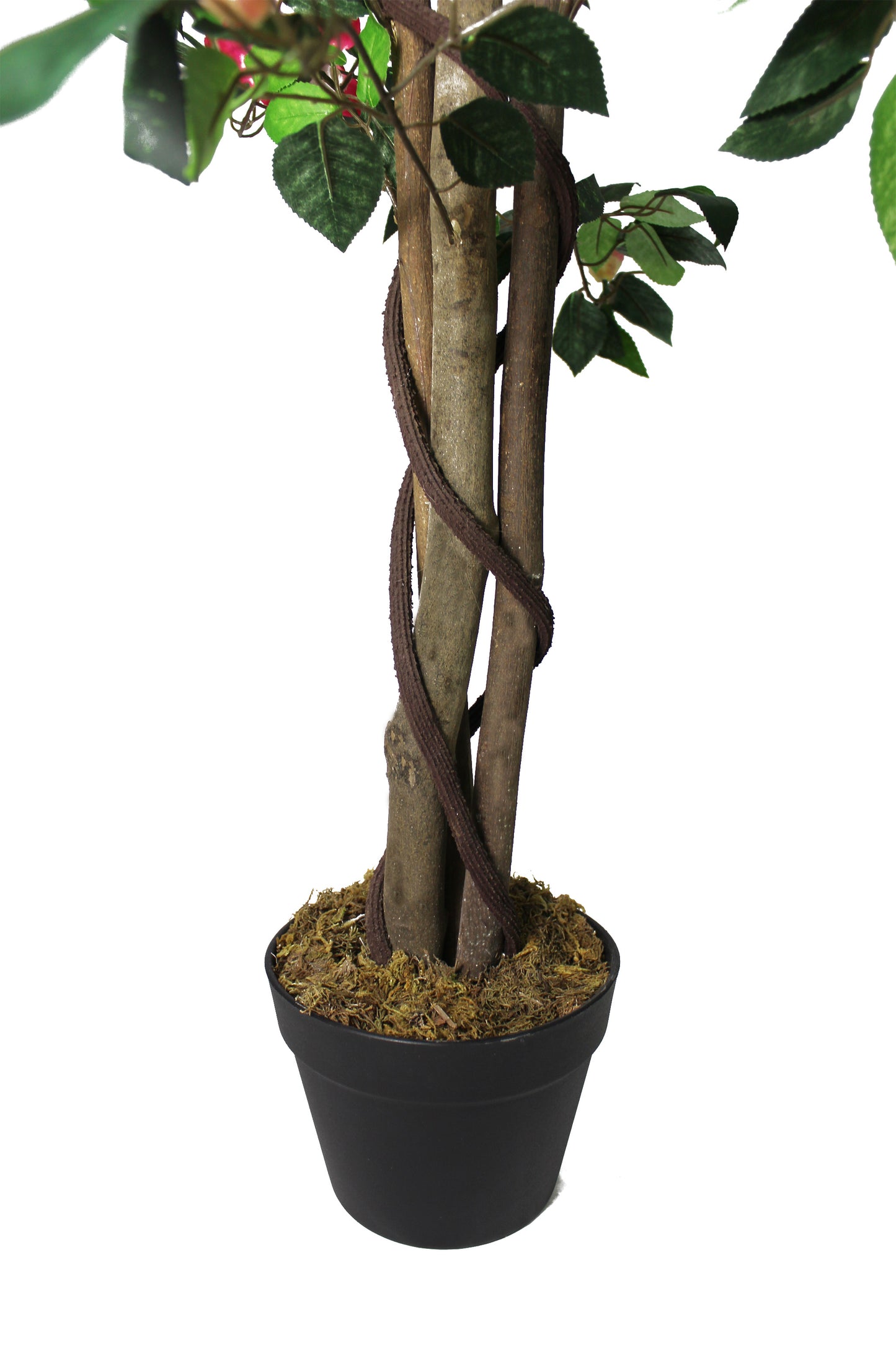 Künstliche Kamelie 140 cm mit Echtholzstamm Kunstpflanze rote Blüten Baum künstliche Pflanze im Topf