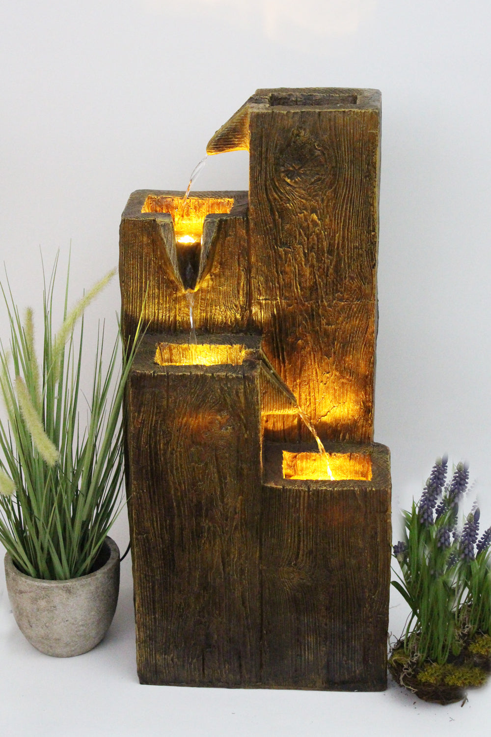 Gartenbrunnen BK823 in Holzoptik Wasserspiel Gartenbrunnen mit Beleuchtung