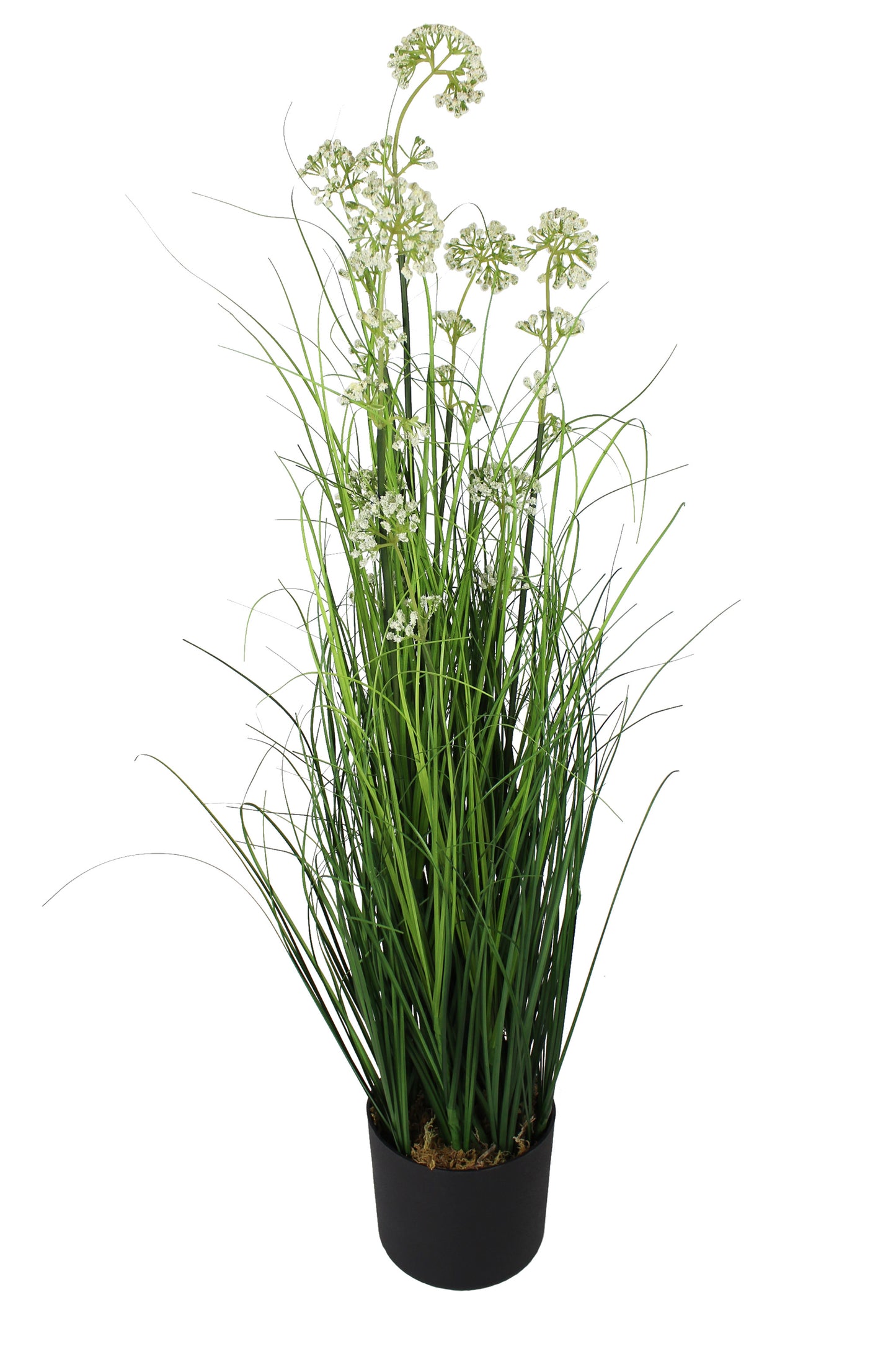 Künstliches Gras 90 cm mit weißen Blüten Kunstgras Dekogras Kunstpflanze künstliche Pflanze im Topf