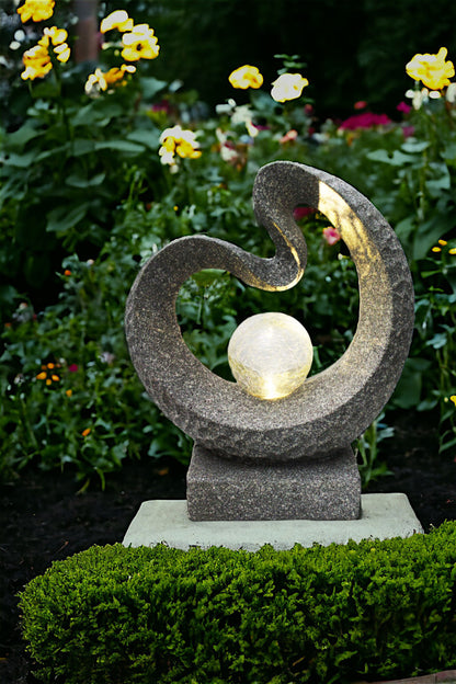 Solarleuchte Skulptur Granit-Optik moderne Solarlampe 33,5 x 39 cm