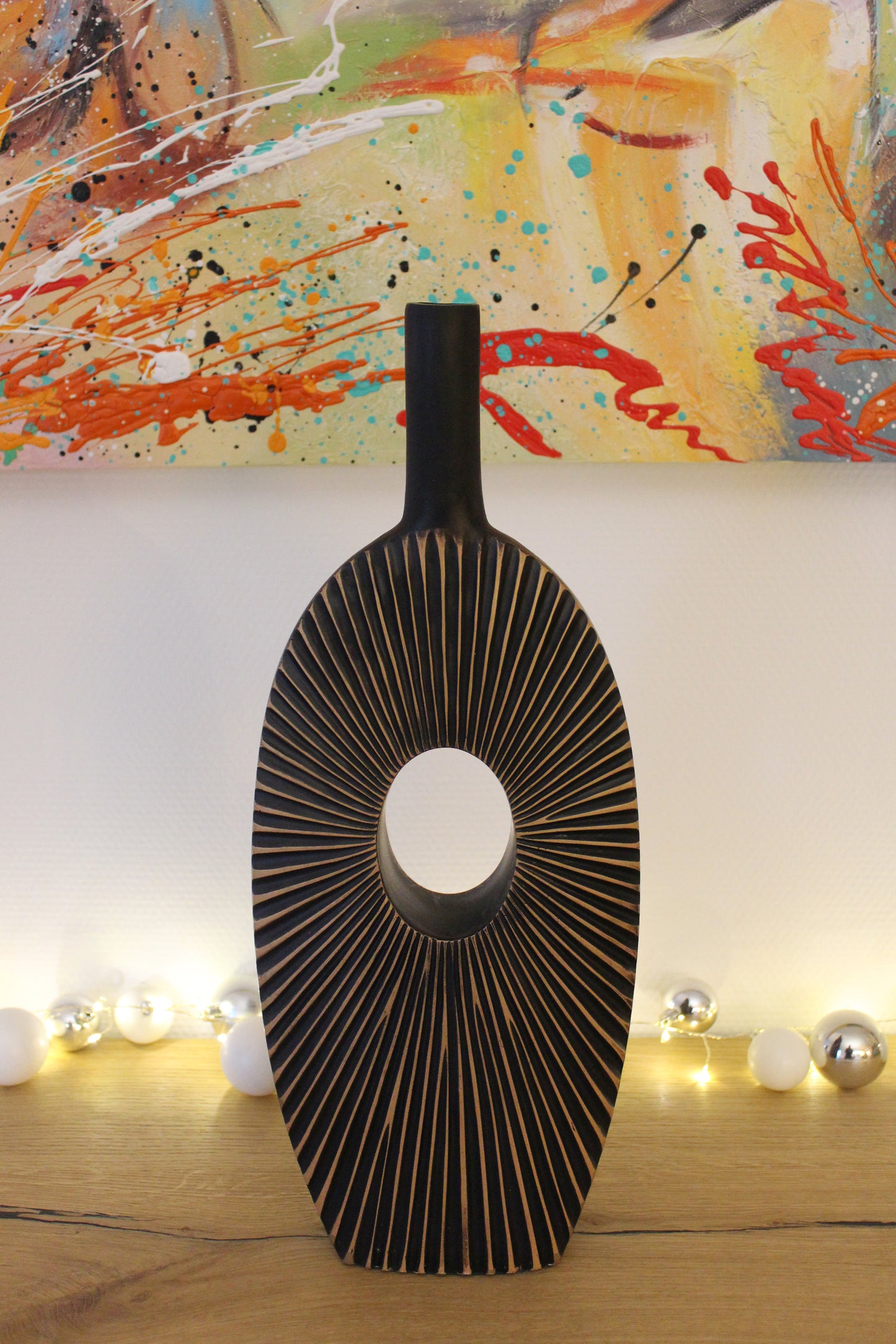 Dekovase geriffelt moderne Blumenvase braun dunkel