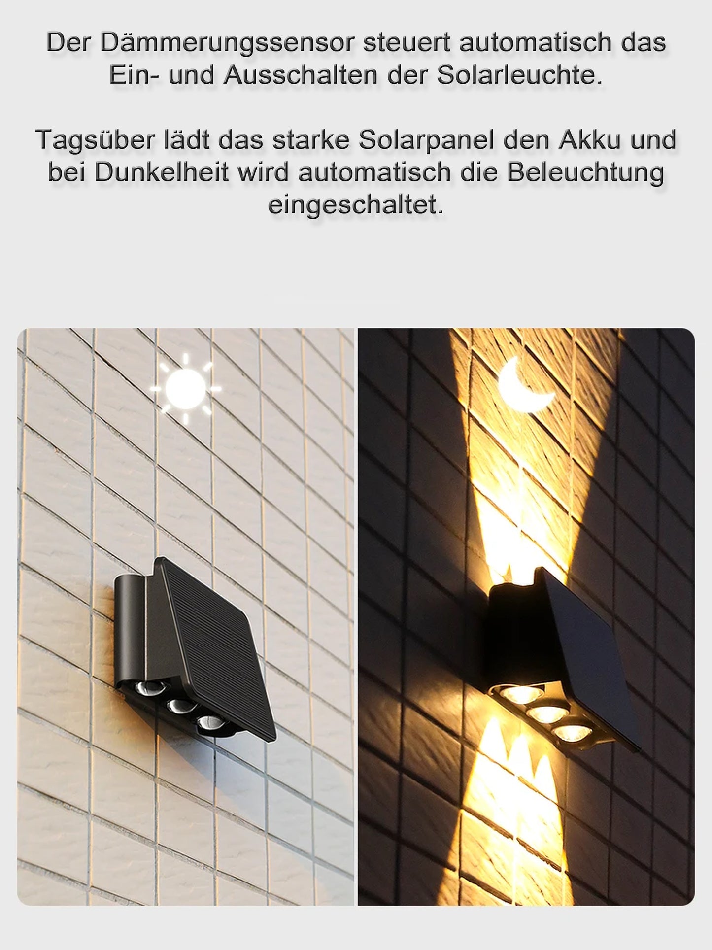 Solarleuchte moderner Wandstrahler 5 helle LED Wandlampe kabellos UP Down Außenleuchte 1300 mAh warmweiß Außenlampe Solarlampe