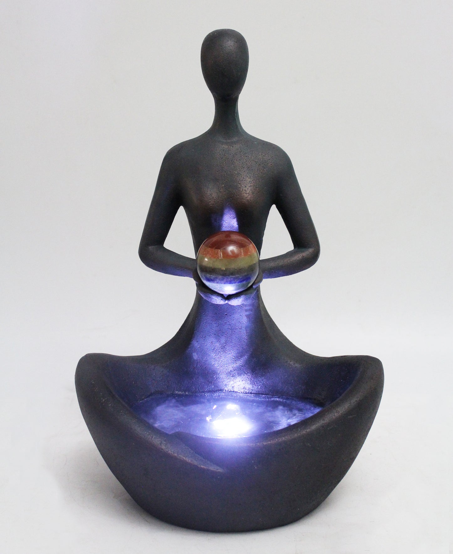 Yoga Brunnen mit Beleuchtung und Chakren Kugel Heilstein 41 cm Zimmerbrunnen Springbrunnen