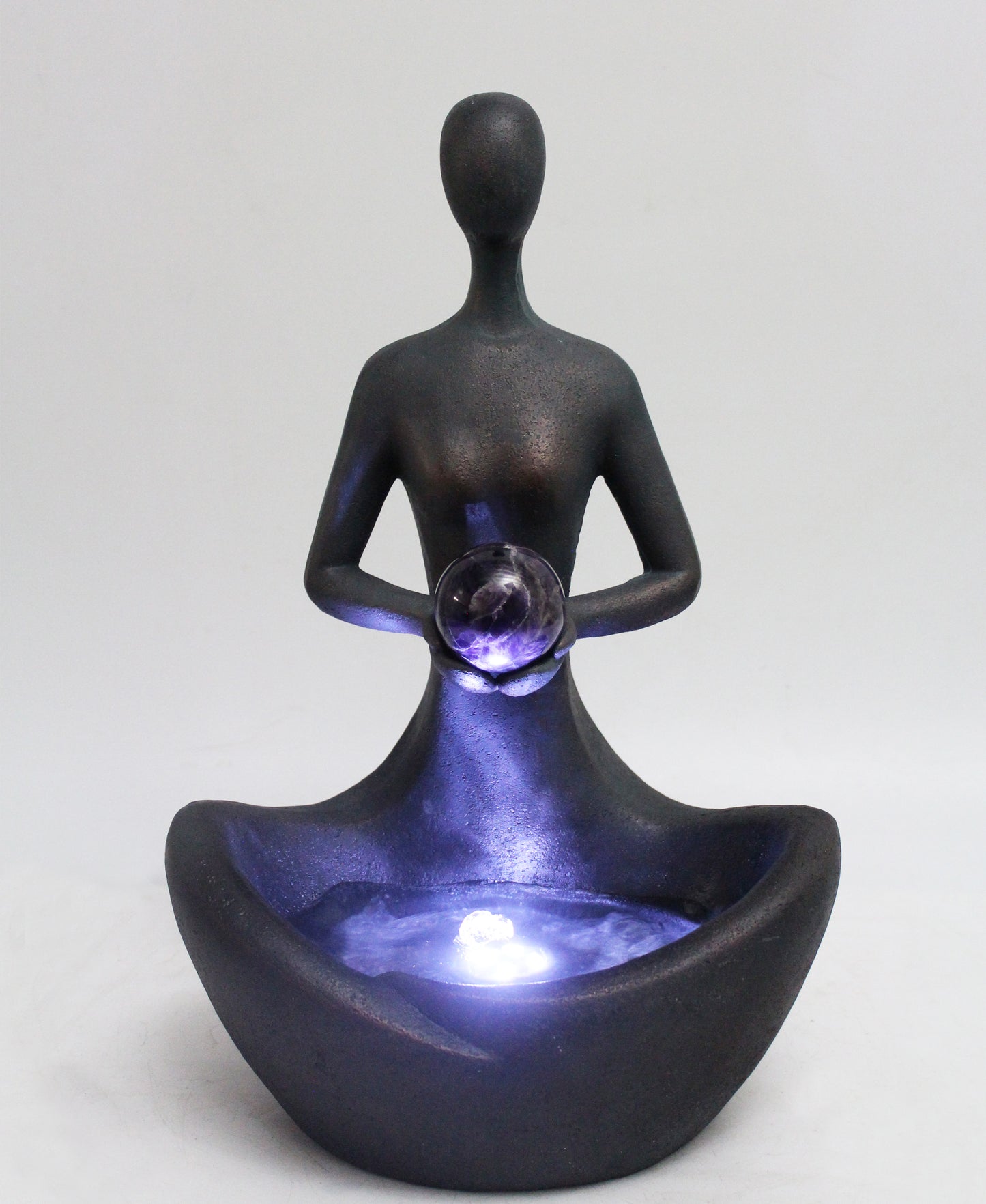 Yoga Brunnen mit Beleuchtung und Amethyst Kugel Heilstein 41 cm Zimmerbrunnen Springbrunnen
