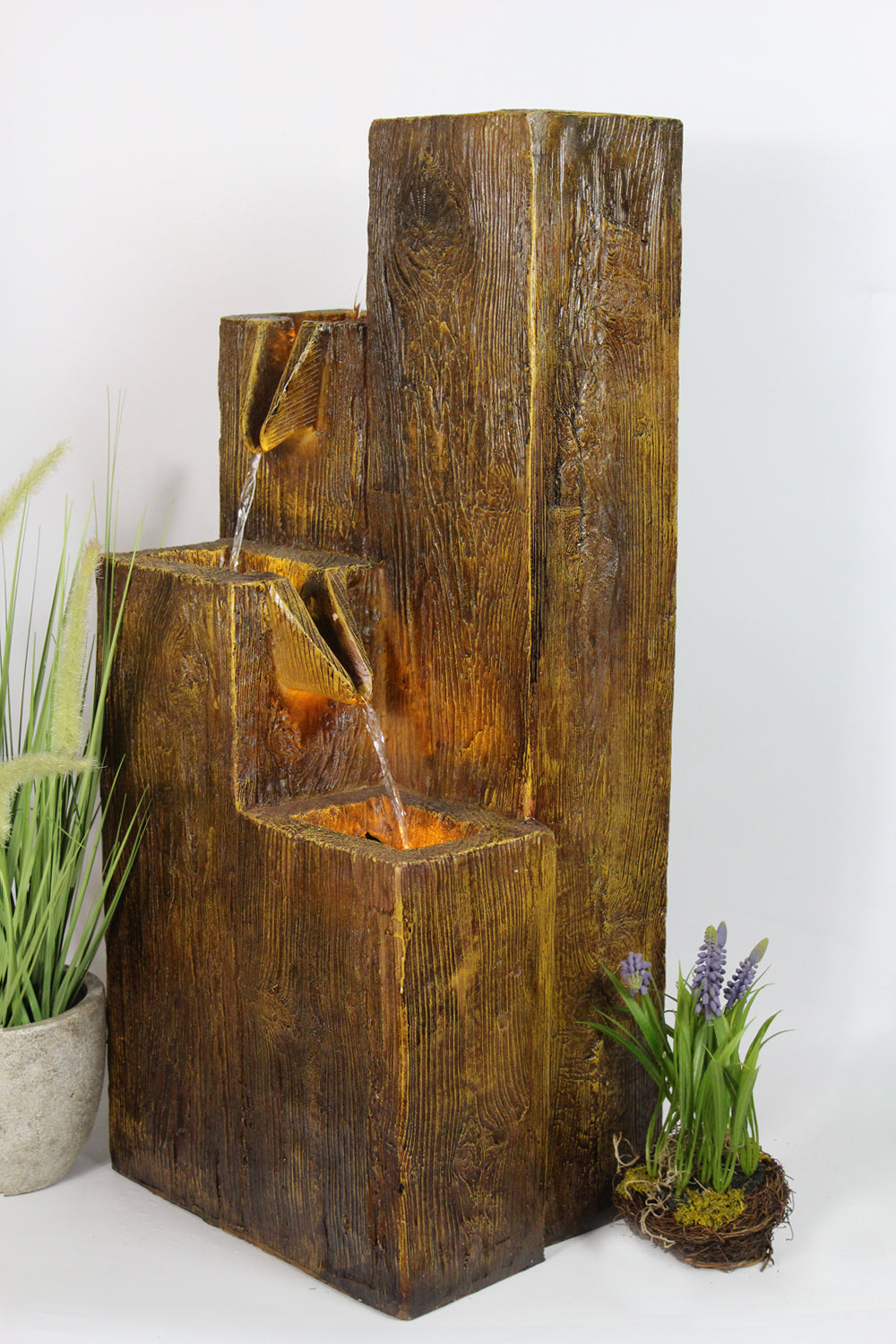 Gartenbrunnen BK823 in Holzoptik Wasserspiel Gartenbrunnen mit Beleuchtung