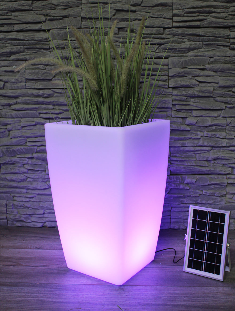 Solar Blumenkübel 50x30 cm LED RGB Blumentopf modern eckig Pflanzkübel