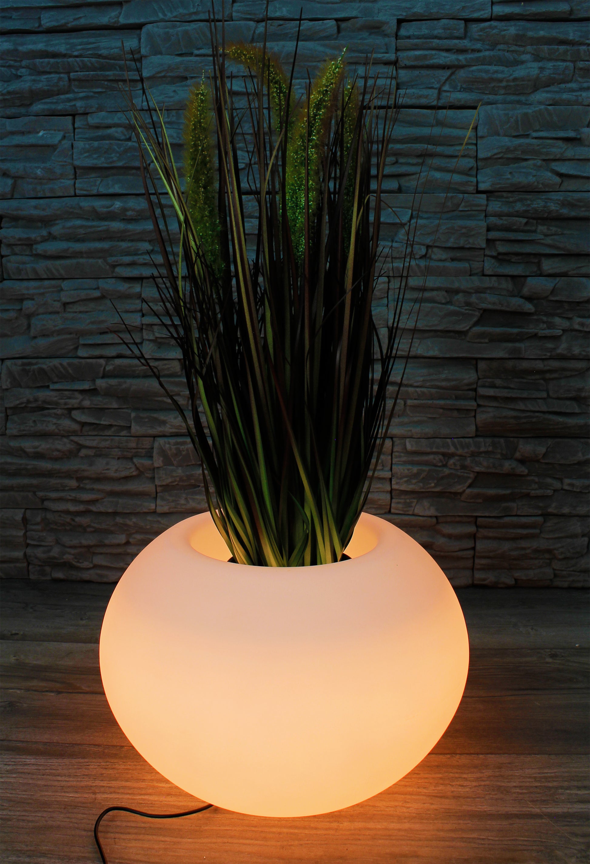 Moderner runder beleuchteter Blumenkübel 35x24 cm Pflanzgefäß Blumentopf LED RGB mit Akku und Netzteil