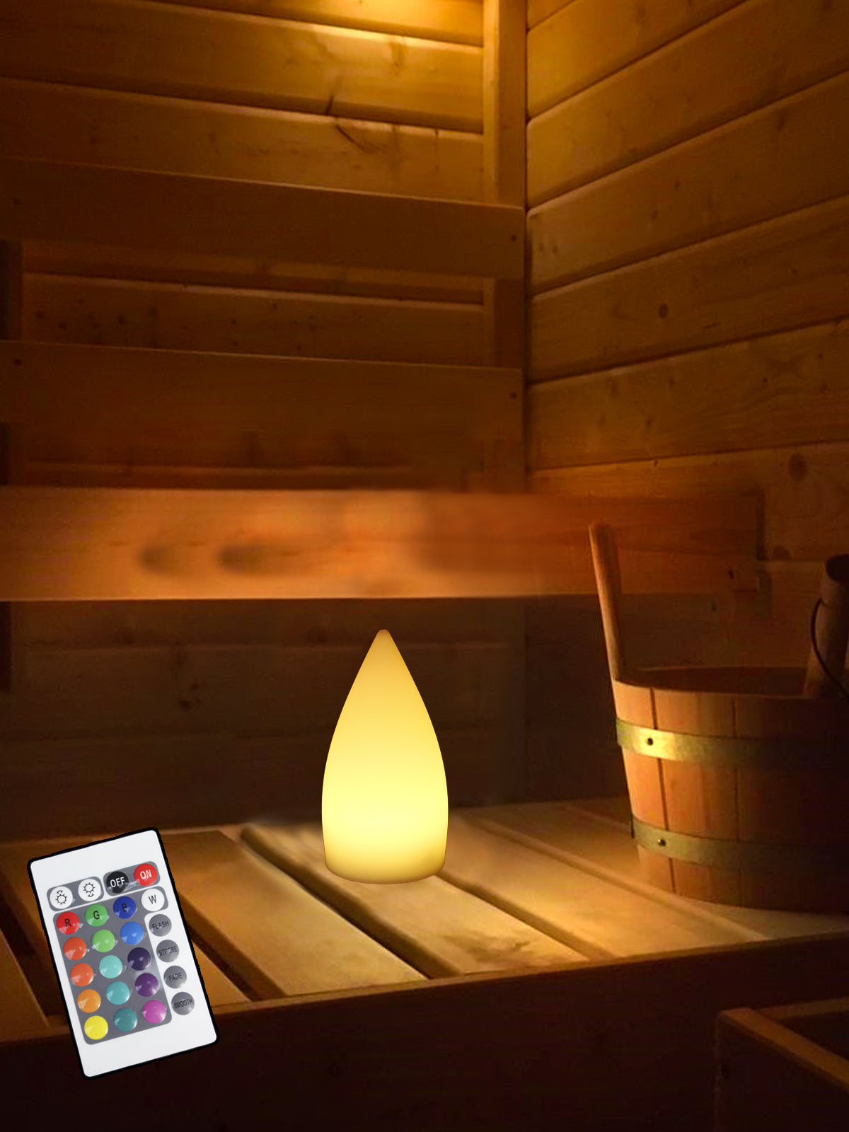 LED Kegellampe 21x11 cm RGB Kabellos Akku mit Fernbedienung Saunalampe Tischlampe