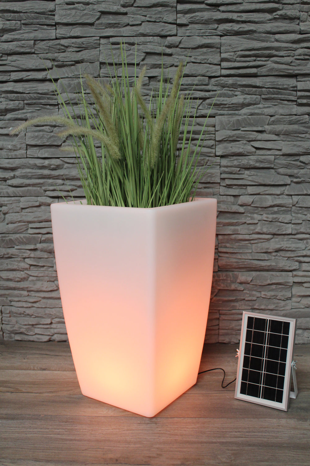 Solar Blumenkübel 50x30 cm LED RGB Blumentopf modern eckig Pflanzkübel