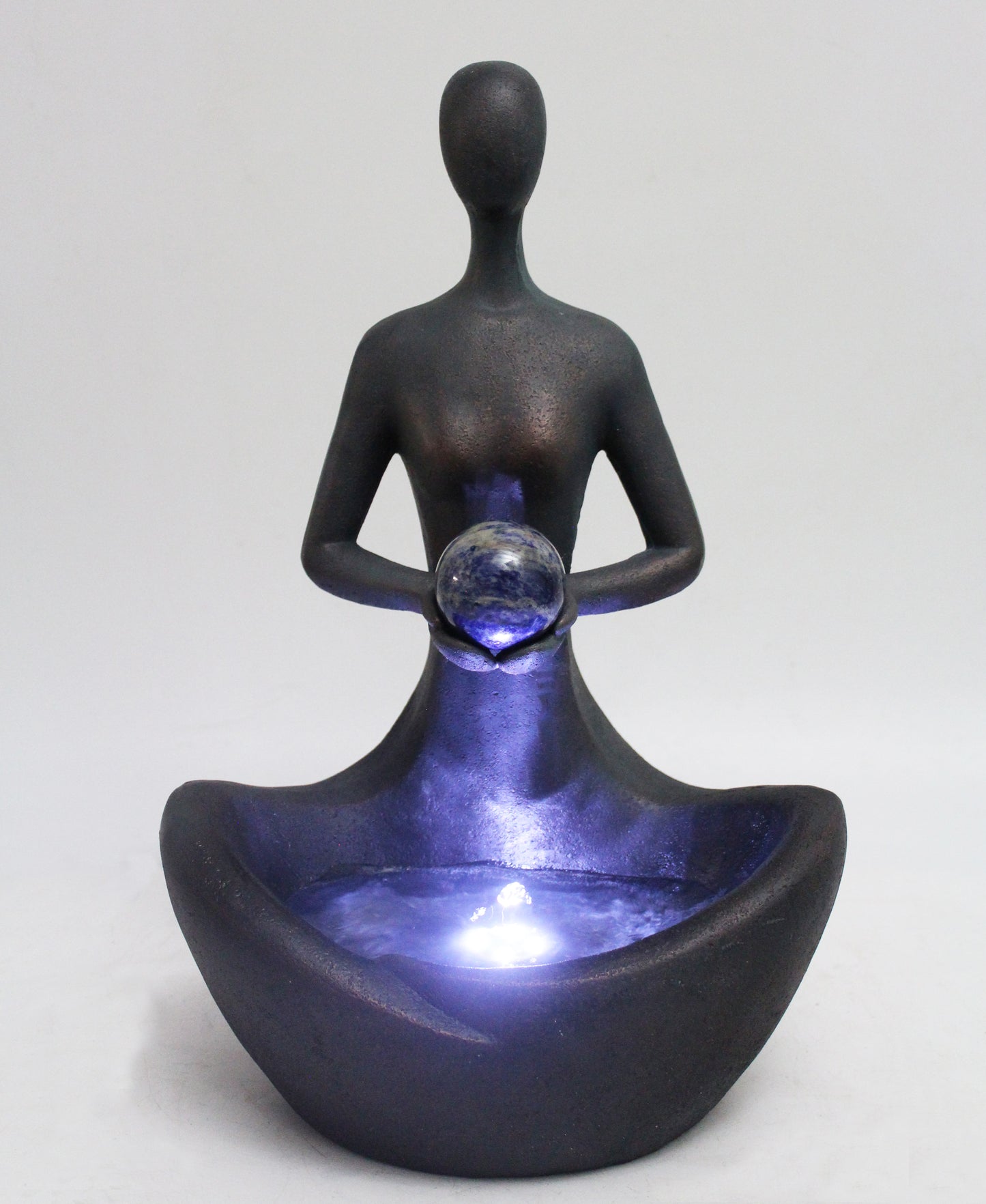 Yoga Brunnen mit Beleuchtung und Sodalith Kugel Heilstein 41 cm Zimmerbrunnen Springbrunnen
