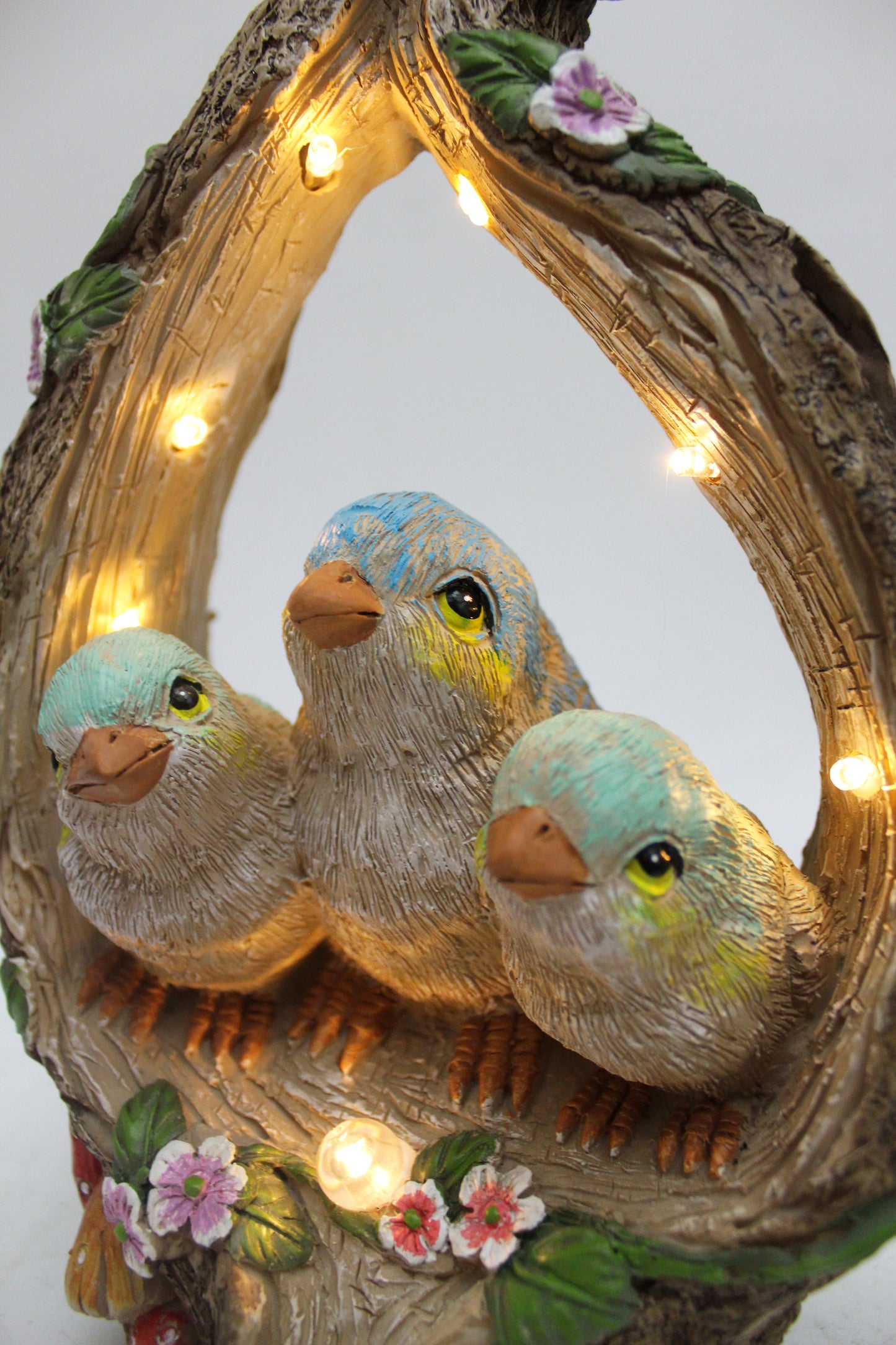 Solar Gartenfigur Baumstamm mit Vögel 30 cm Solarleuchte Gartendeko beleuchtet