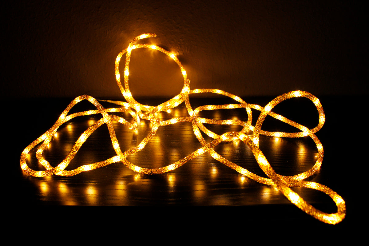 LED Lichterschlauch 5m Glitzer Gold warmweiß Lichterkette Leuchtseil – arnusa