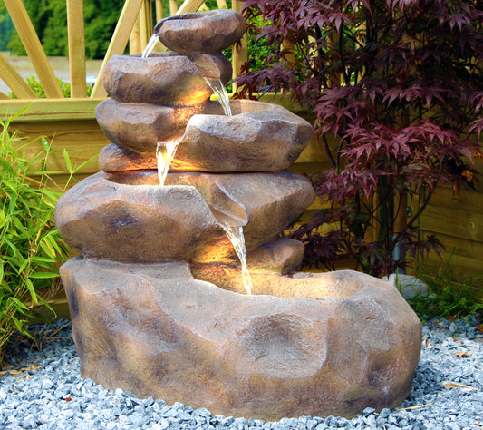 Gartenbrunnen Bachlauf Wasserfall mit Beleuchtung  Springbrunnen