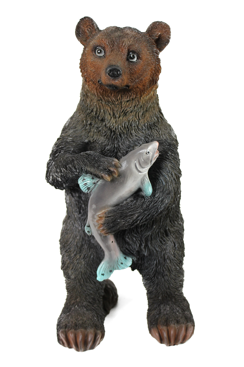 Tierfigur Bär mit Fisch Gartenfigur Teichdekoration