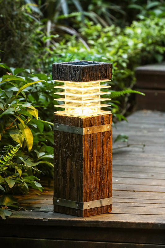 Solarleuchte Sockelleuchte in Holzoptik 43,5 x 12 cm Gartenlampe Wegeleuchte