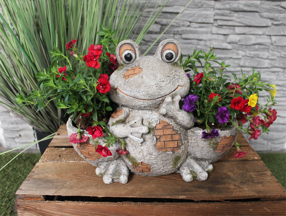 Blumentopf Frosch mit zwei Pflanztöpfen Tierfigur