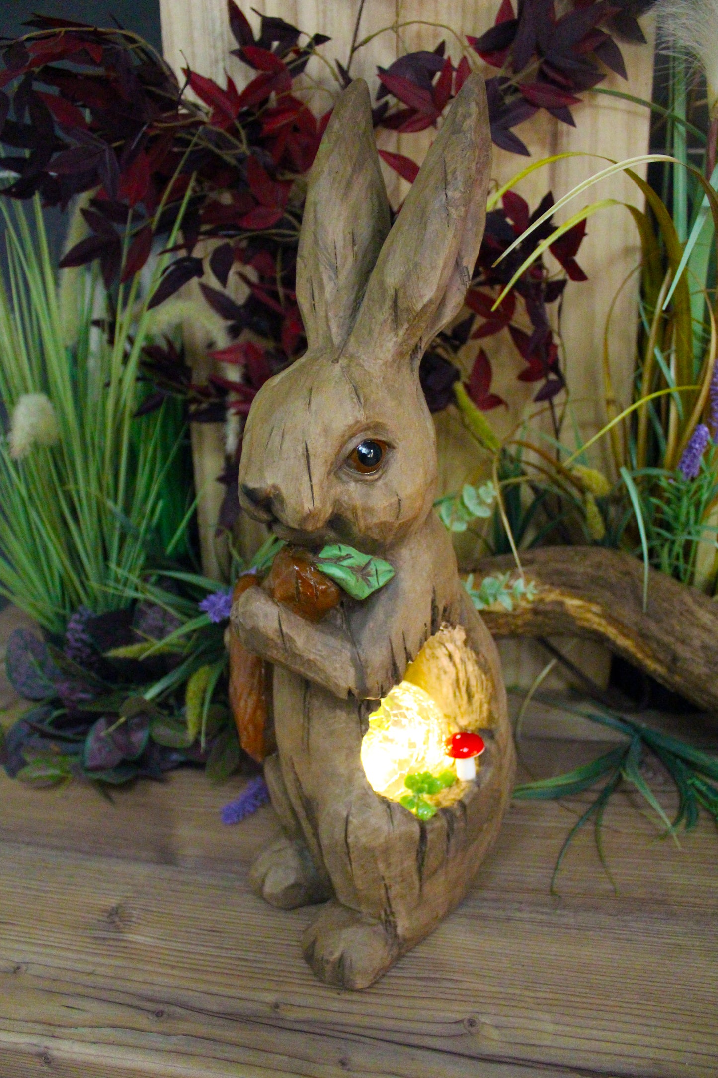 Große Solar Gartenfigur Hase mit LED Beleuchtung 51 cm Gartendeko Solarleuchte Solarlampe
