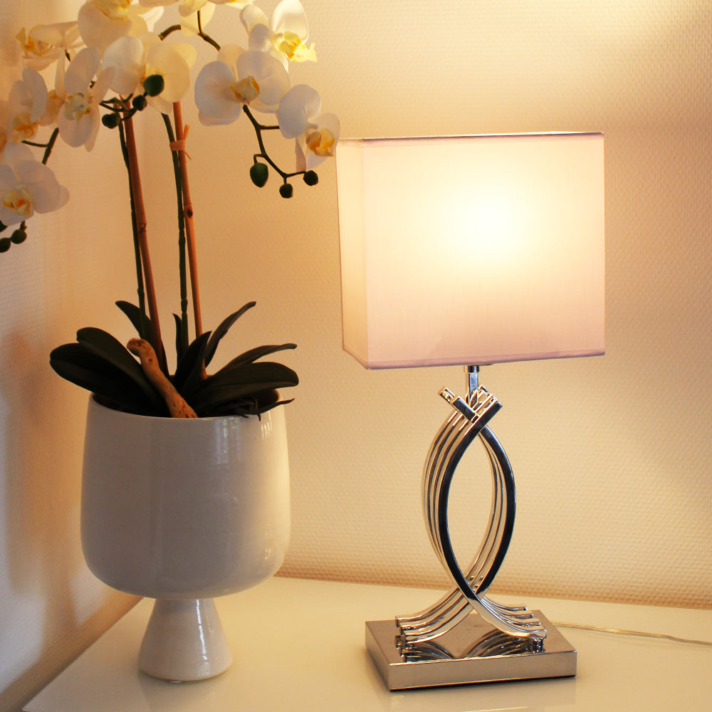 Tischlampe Chrom Design Tischleuchte 50 cm Nachttischlampe