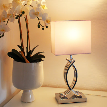 Tischlampe Chrom Design Tischleuchte 50 cm Nachttischlampe