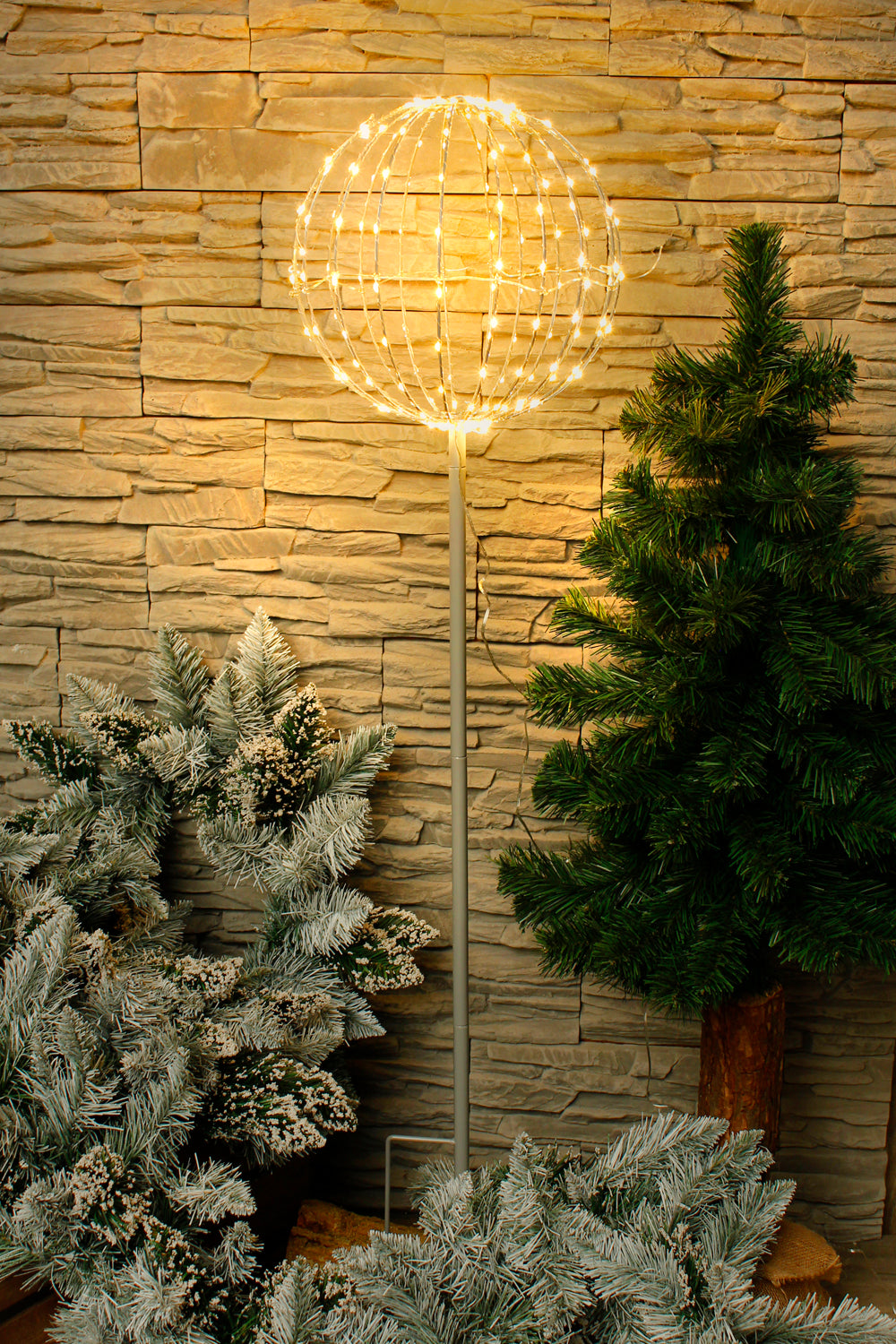 LED Leuchtkugel 30 cm faltbar mit Erdspieß Gartenstecker Weihnachtsbeleuchtung LED Ball 200 LED