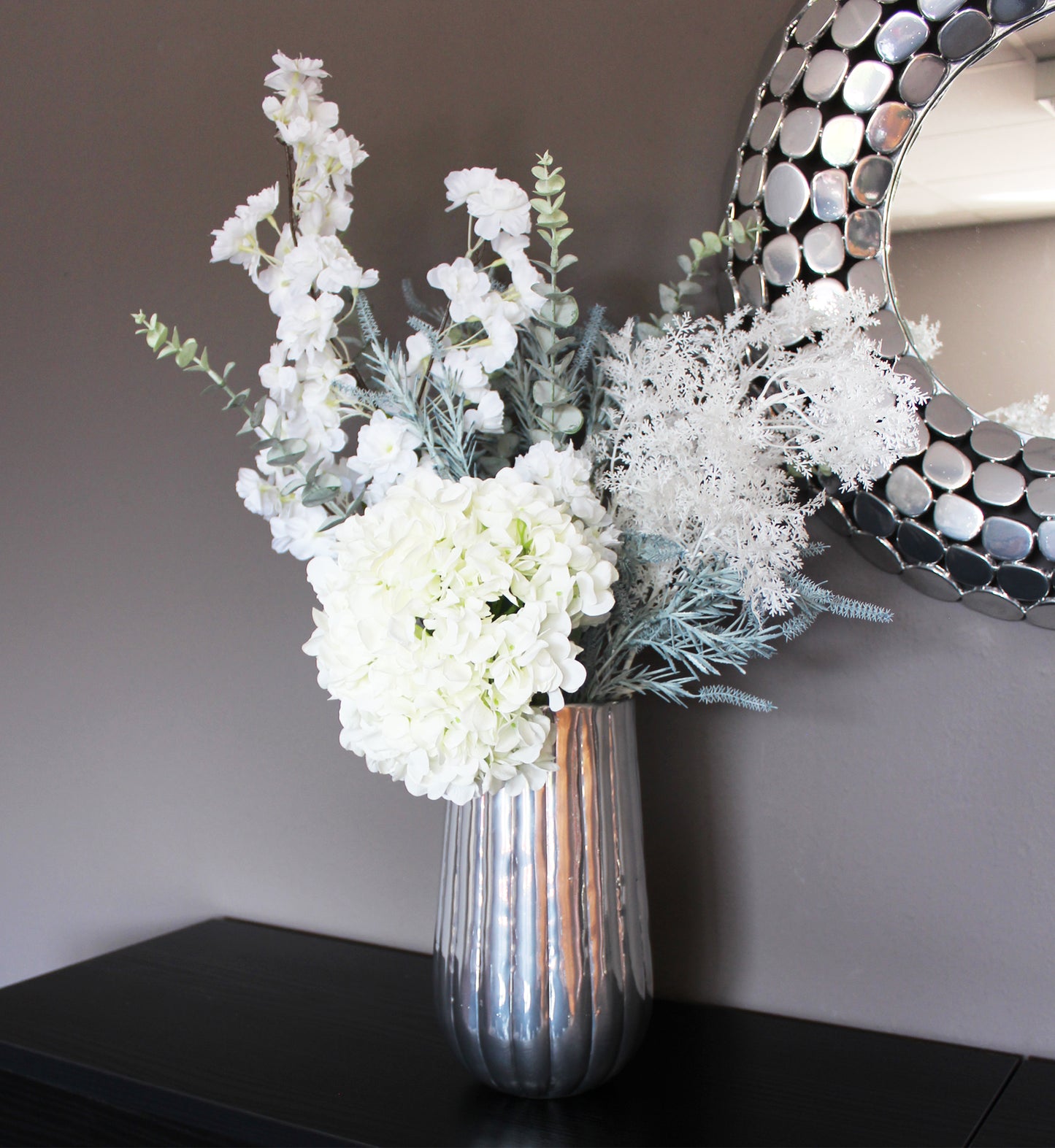 Künstlicher Blumenstrauß mit Vase Blumen Bouquet weiß Kunstpflanze