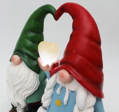 Solar Gartenfigur Gartenzwerg Pärchen mit Herz Wichtel Solarleuchte Solarlampe
