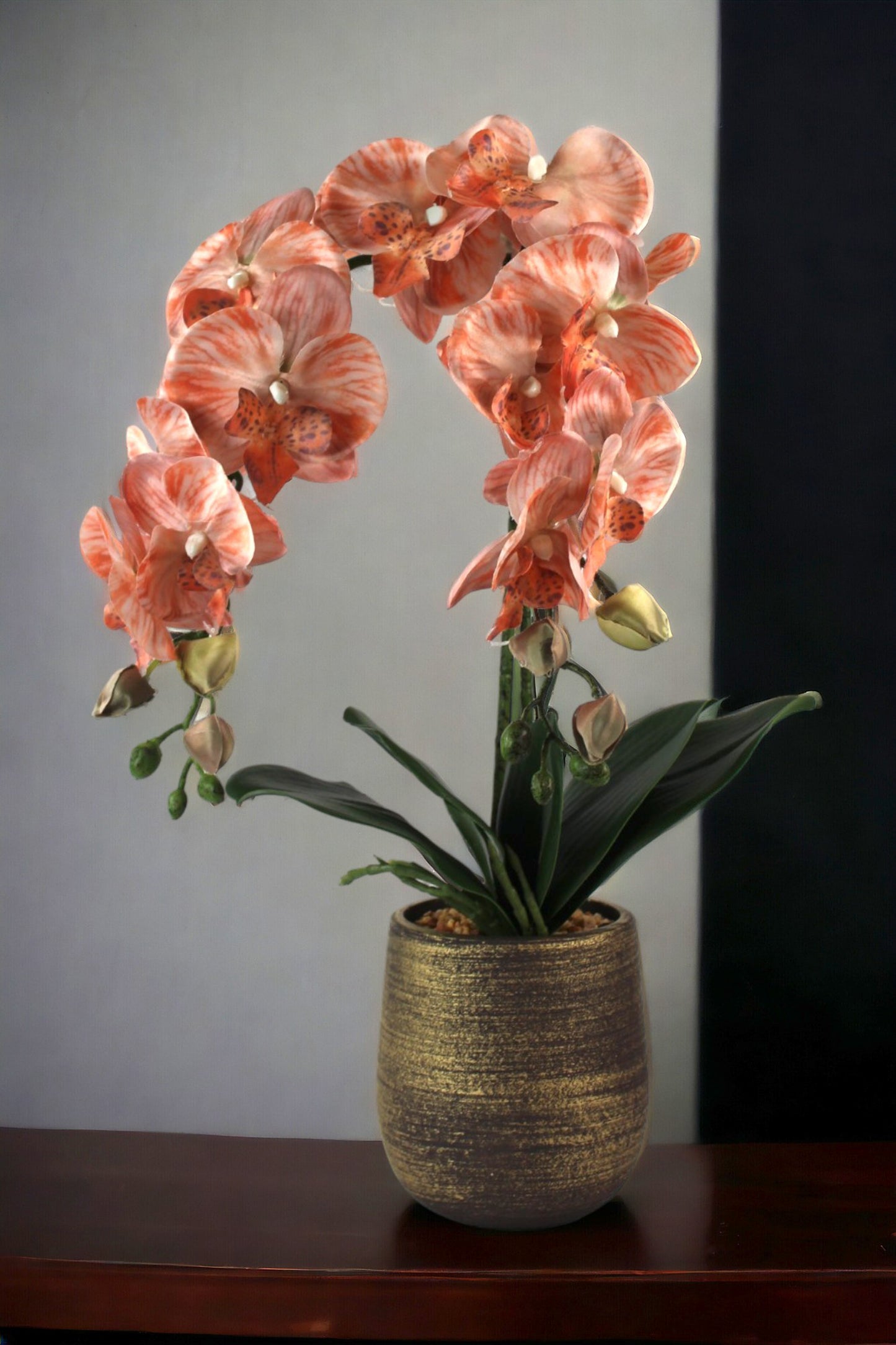 Künstliche Orchidee im dekorativen Topf 50 cm orange Kunstpflanze Zimmerpflanze