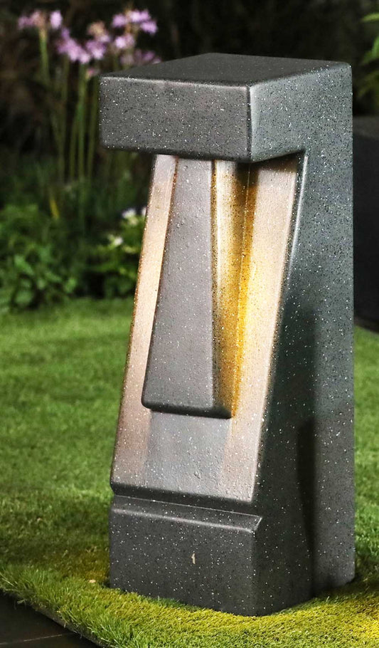 Solar Gartenfigur Moai Anthrazit Solarleuchte Solarlampe Gartenleuchte