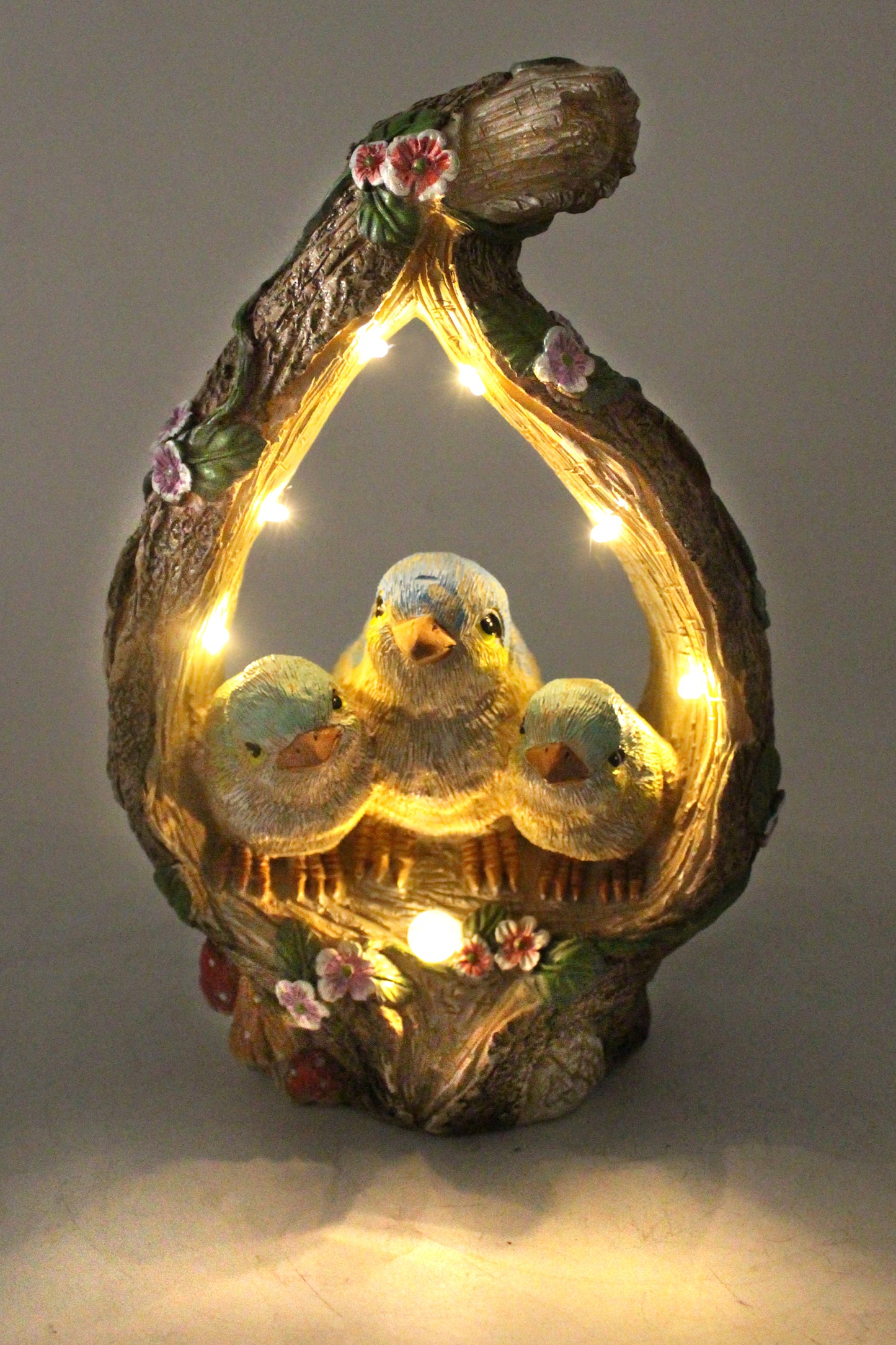 Solar Gartenfigur Baumstamm mit Vögel 30 cm Solarleuchte Gartendeko beleuchtet