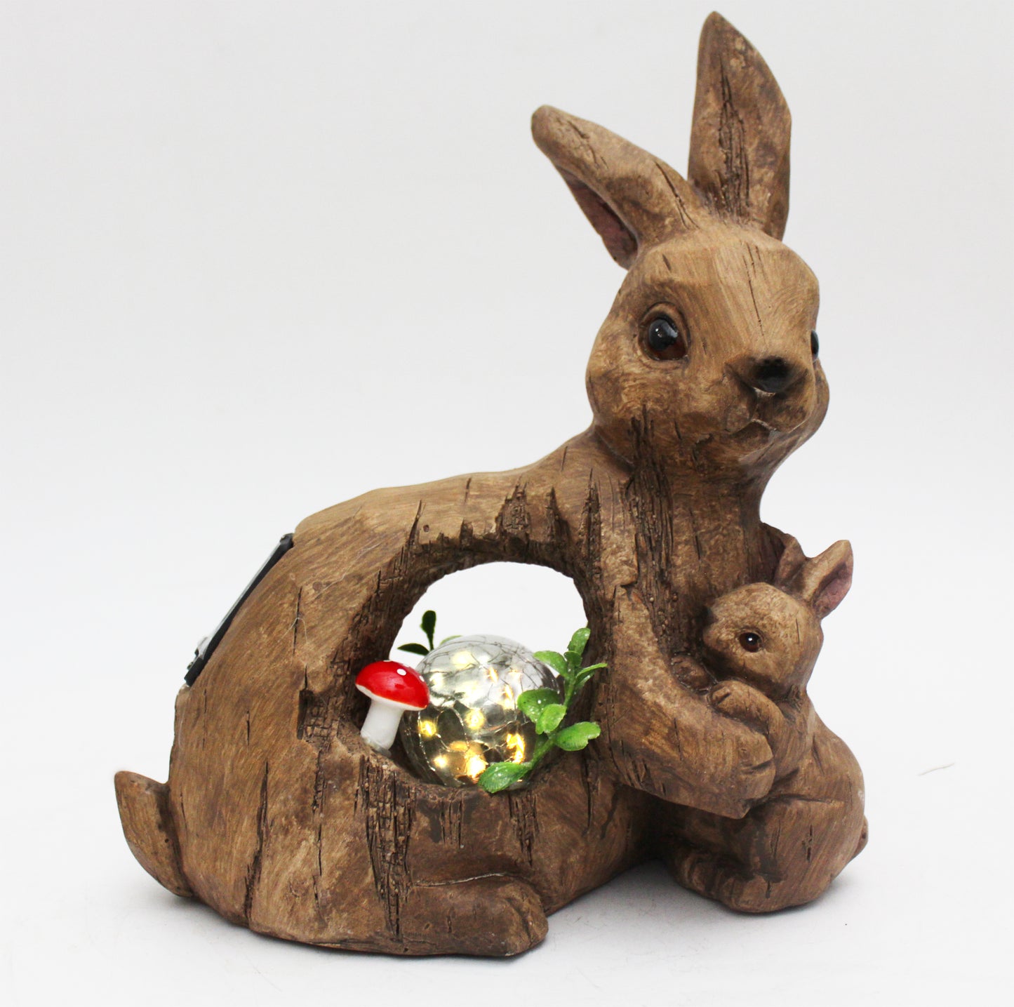 Solar Gartenfigur Hase mit Glaskugel Hasenfamilie Tierfigur Gartendekoration Solarlampe