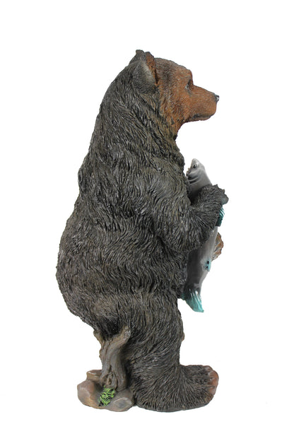 Tierfigur Bär mit Fisch Gartenfigur Teichdekoration