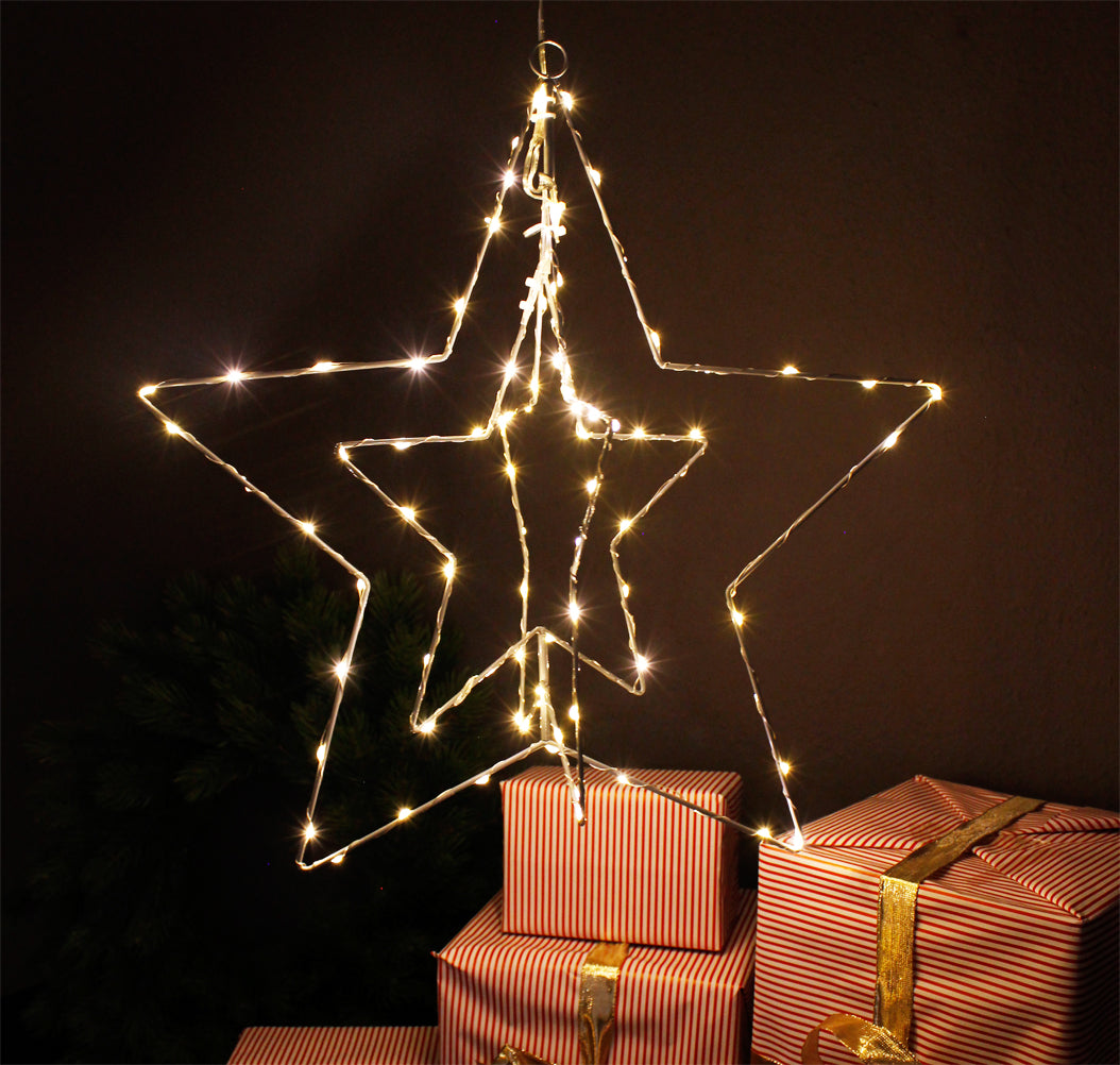 LED Leuchtstern 45cm 3D mit 90 LED Innen und Außen Fensterdekoation Weihnachtsbeleuchtung