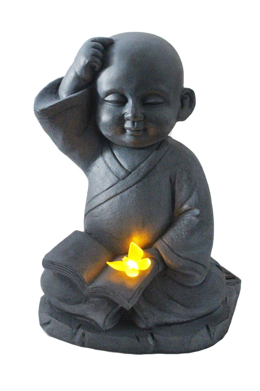 Solarleuchte Mönch Solarlampe Gartenfigur 41x30x24 cm Buddha mit Buch