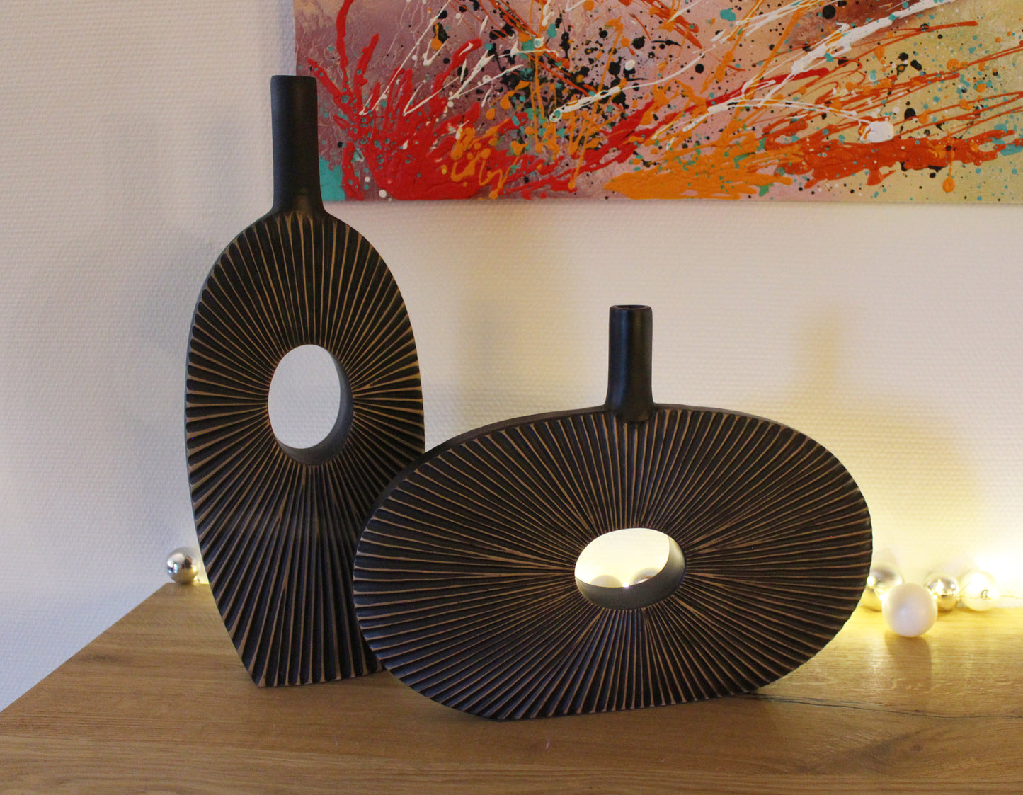 Dekovase geriffelt moderne Blumenvase braun dunkel