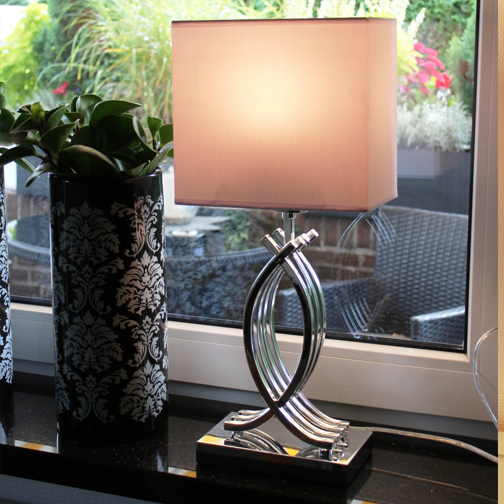 Tischlampe Chrom Design Tischleuchte 50 cm Nachttischlampe