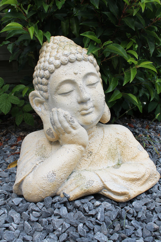 Gartenfigur Buddha Büste Buddhafigur Shabby Chic 35x35x25cm Gartenstatue