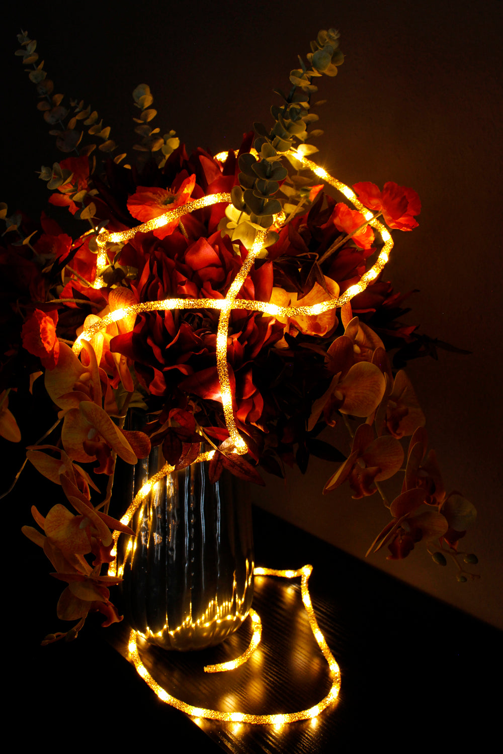 LED Lichterschlauch 5m Glitzer Gold warmweiß Lichterkette Leuchtseil