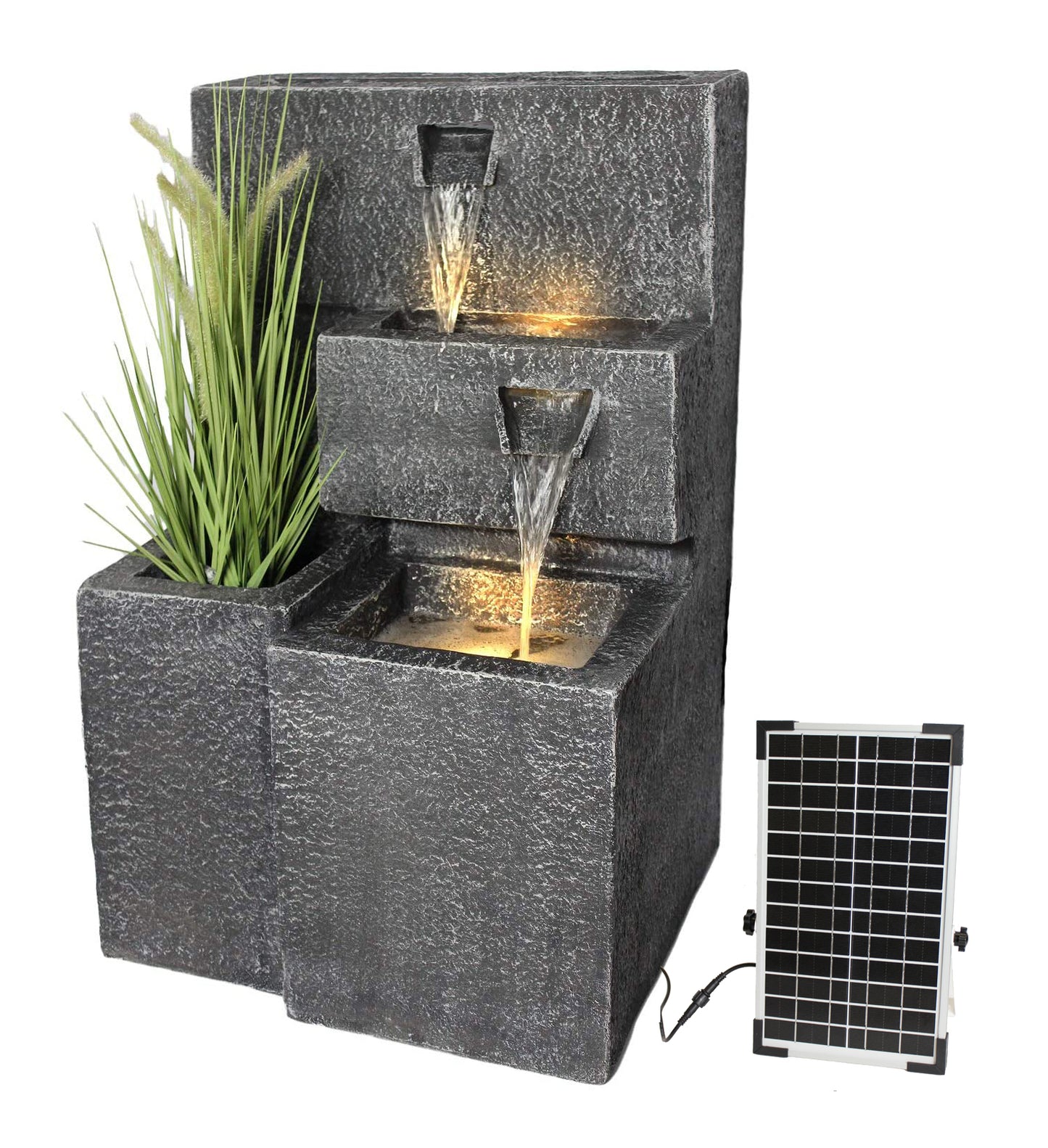 Solar Gartenbrunnen Grada bepflanzbar mit LED Beleuchtung Springbrunnen Akku Funktion