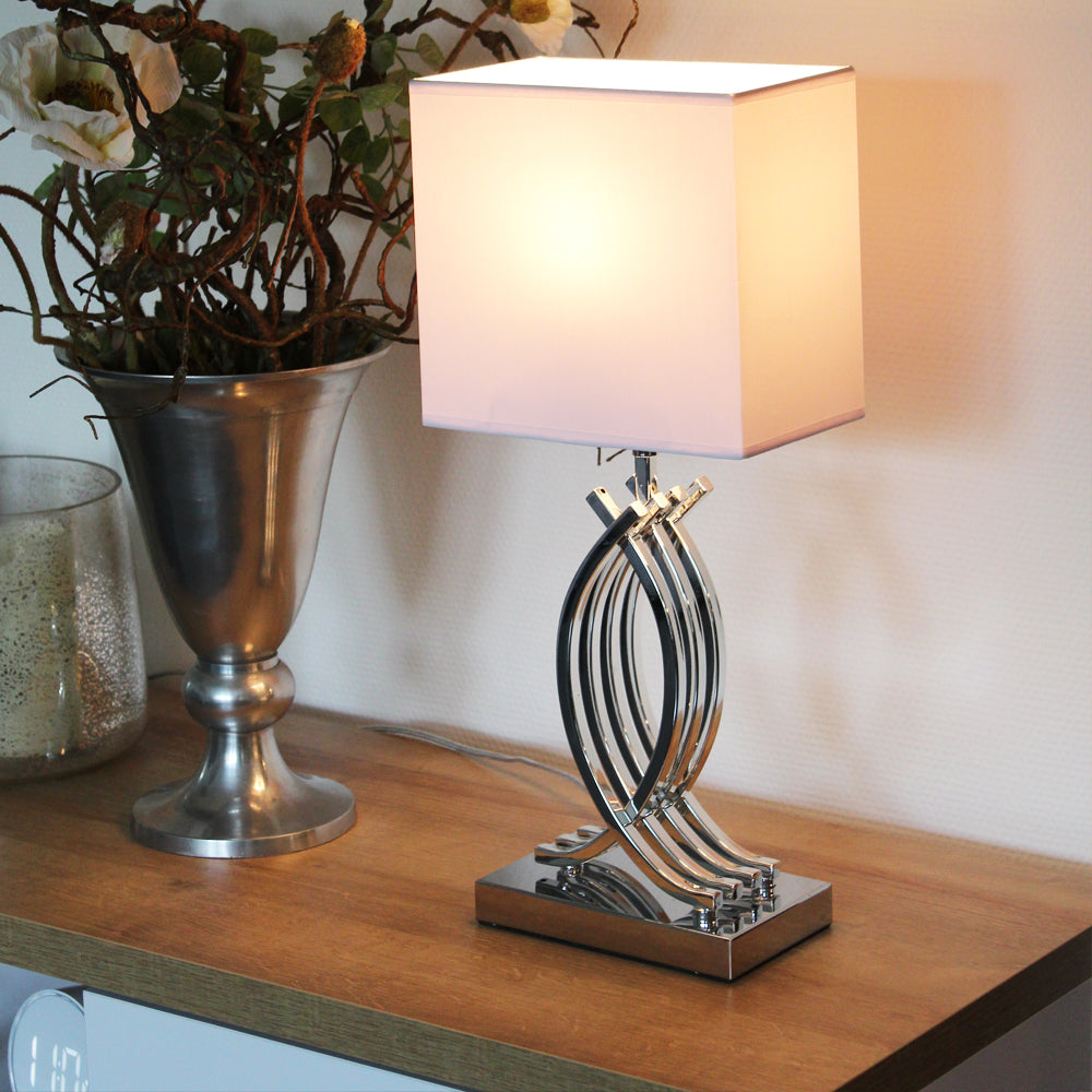 Tischlampe Chrom Design Tischleuchte 50 cm Nachttischlampe