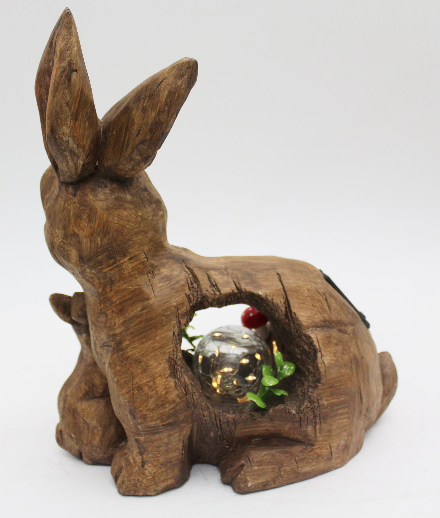 Solar Gartenfigur Hase mit Glaskugel Hasenfamilie Tierfigur Gartendekoration Solarlampe